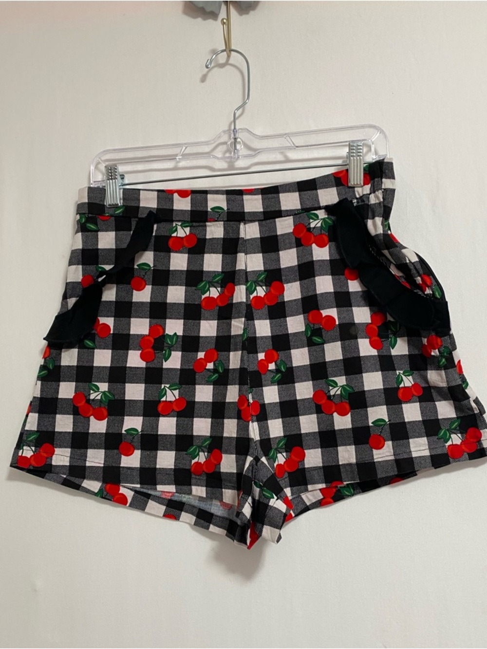 Collectif Black Gingham Cherry Print High-Waist Shorts